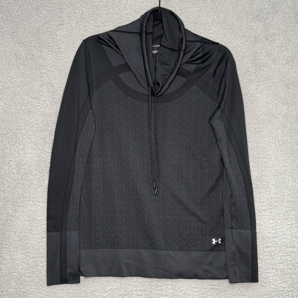 Under Armour HeatGear Threadborne Midlayer Black Shirt Women's M Cowl Neck Run